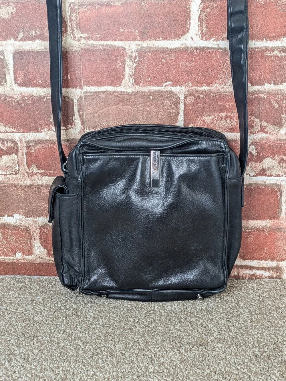 Perlina Y2K Crossbody Bag Vintage Black Genuine Soft Leather Organizer Purse